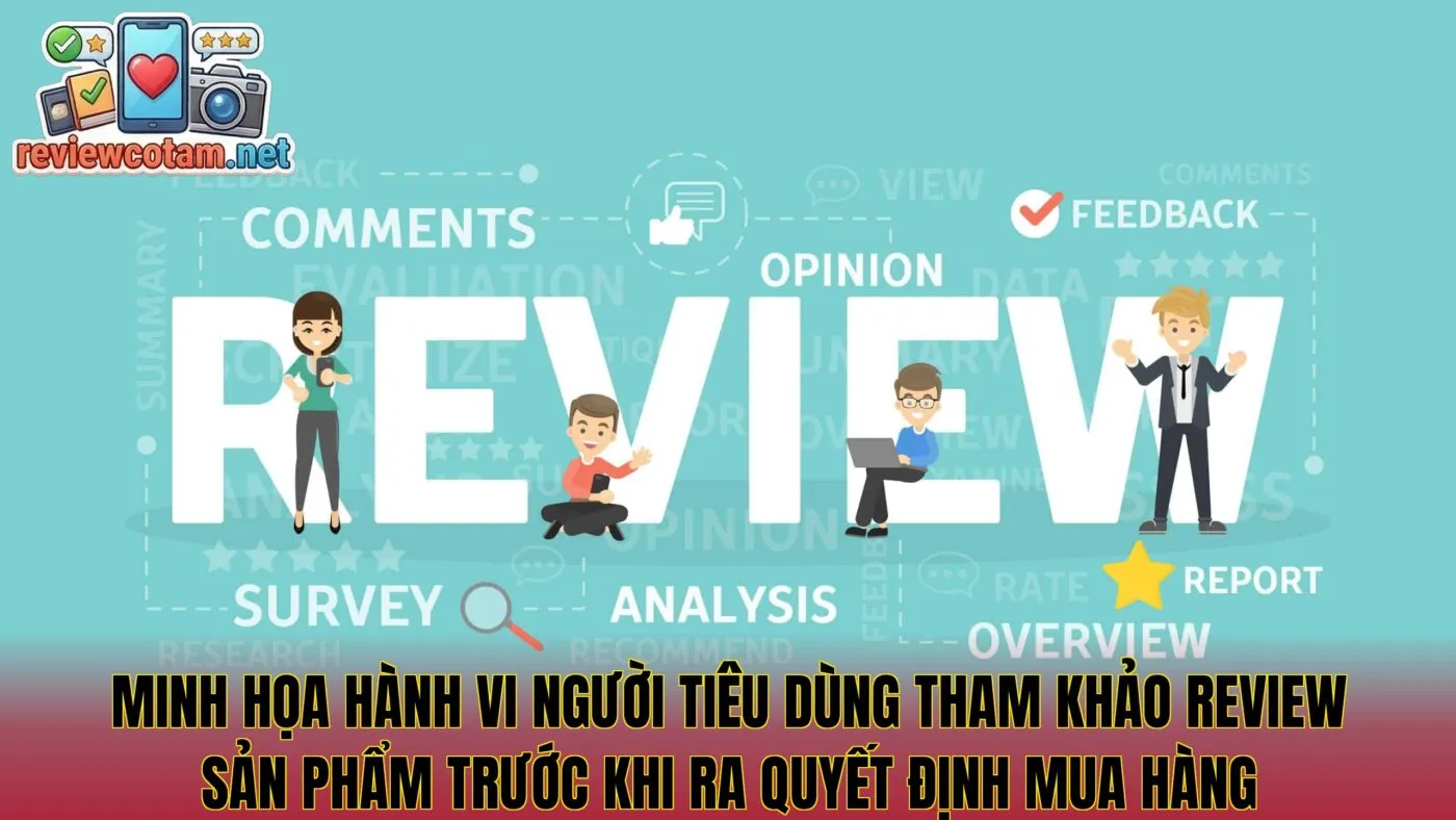 Minh họa hành vi người tiêu dùng tham khảo review sản phẩm trước khi ra quyết định mua hàng