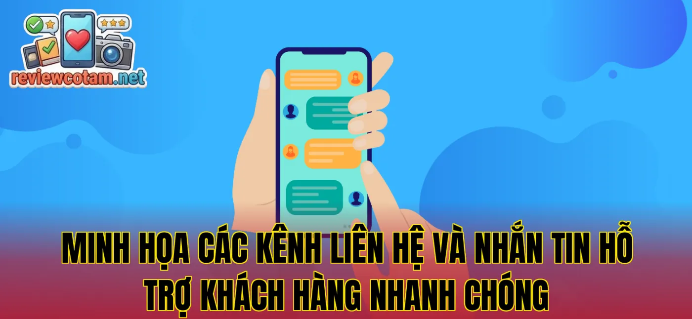 Minh họa các kênh liên hệ và nhắn tin hỗ trợ khách hàng nhanh chóng