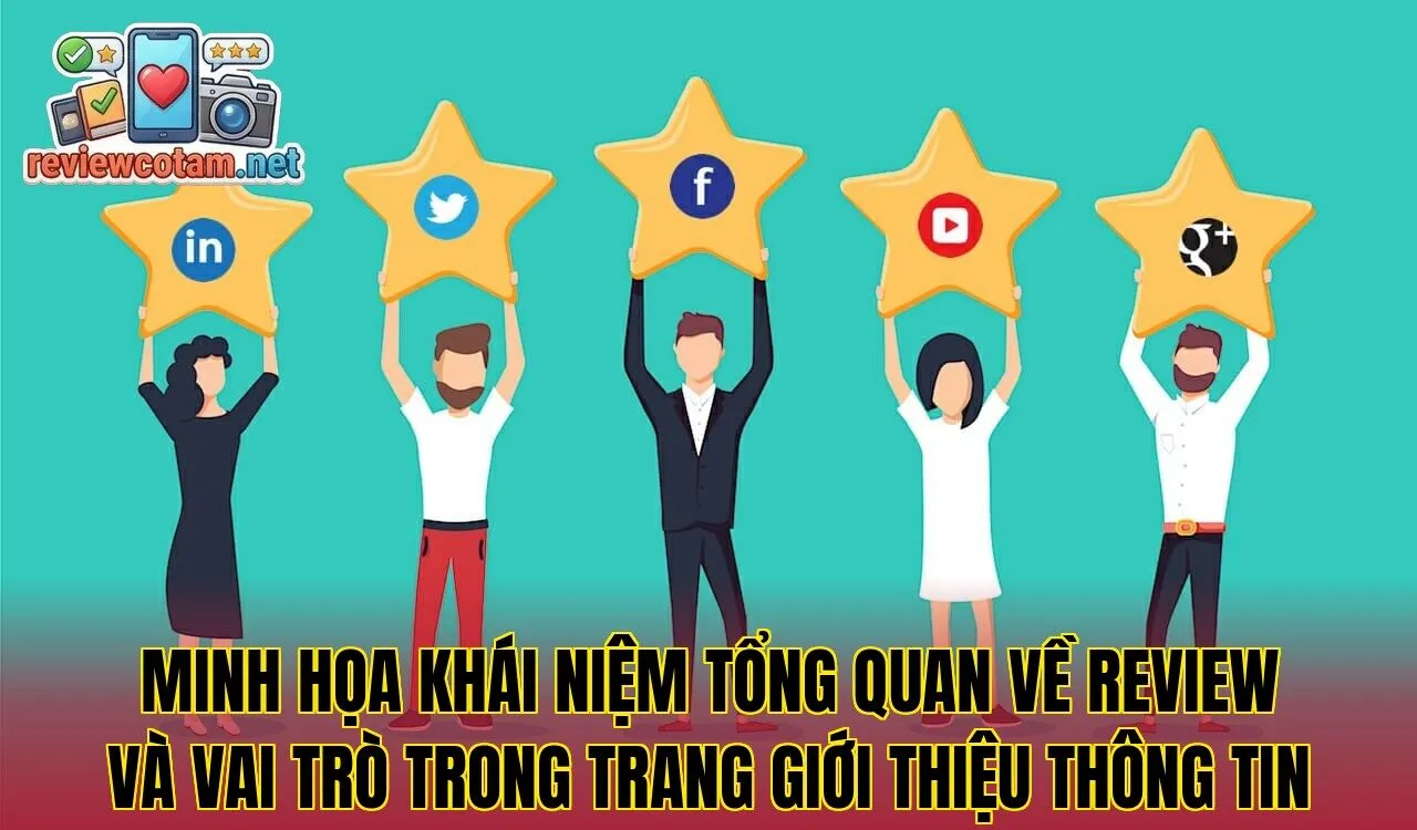 Minh họa khái niệm tổng quan về review và vai trò trong trang giới thiệu thông tin
